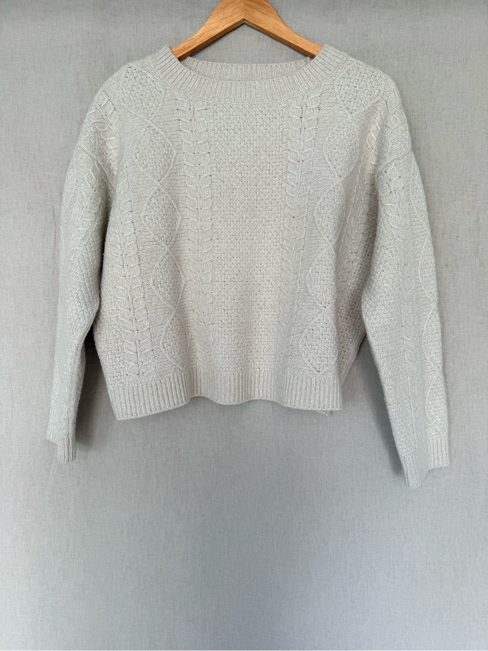 Vince Cropped Cable Knit Sweater | Wool Cashmere Blend | Ivory Chunky Knit - Picture 2 of 13